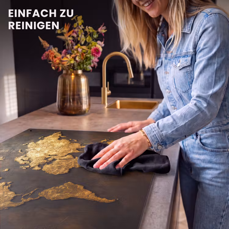 2-in-1 Herdabdeckplatte & Spritzschutz - Weltkarte - Gold - Rost — 5