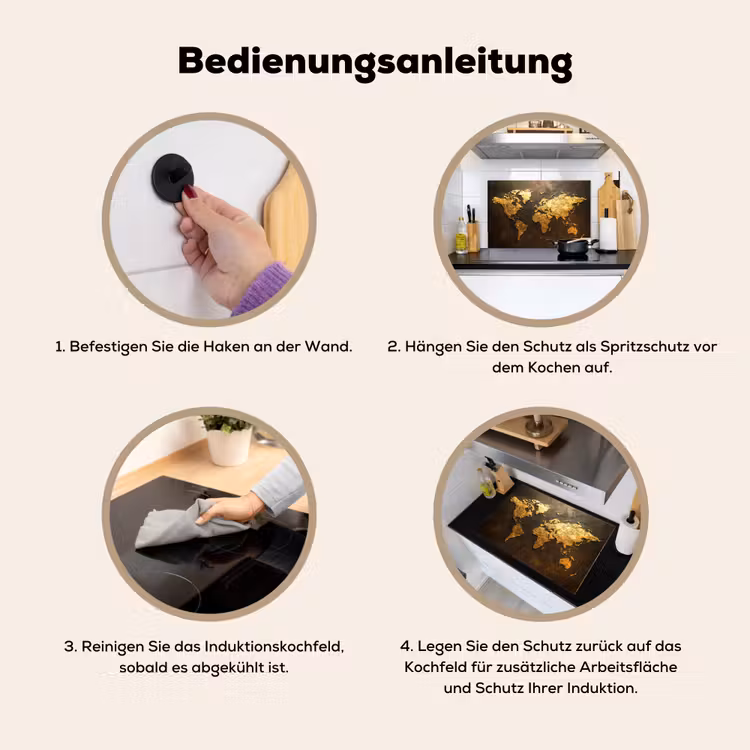 2-in-1 Herdabdeckplatte & Spritzschutz - Weltkarte - Gold - Rost — 6