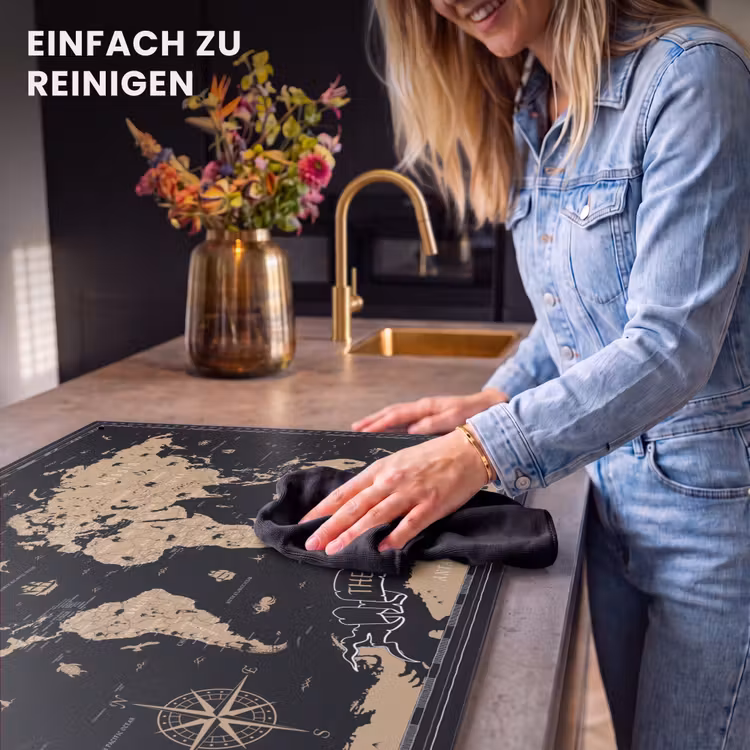 2-in-1 Herdabdeckplatte & Spritzschutz - Weltkarte - Beige - Schwarz — 5