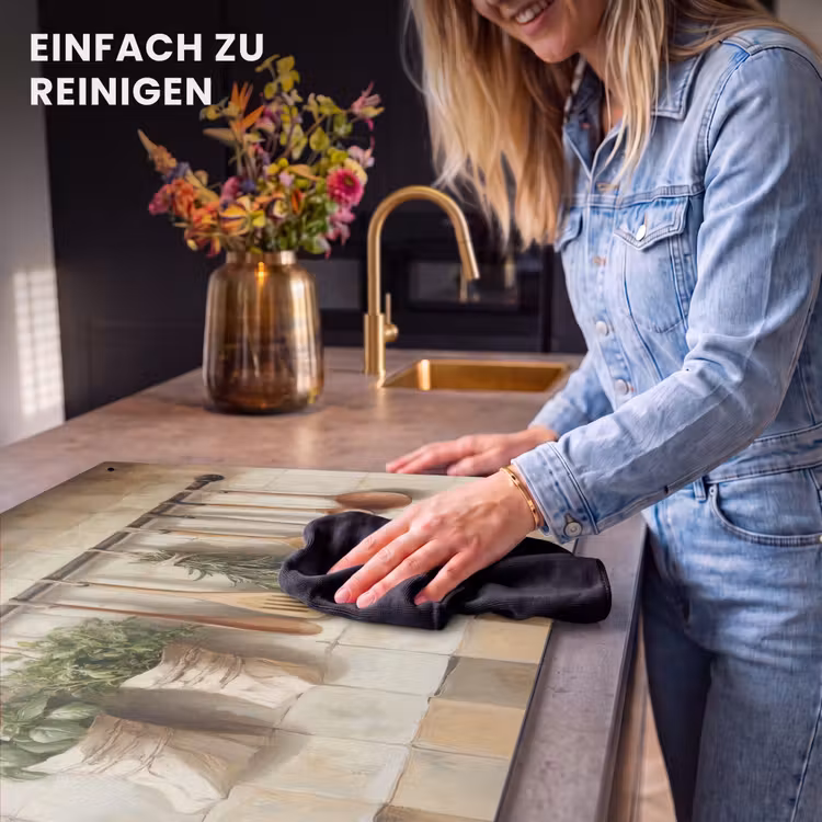 2-in-1 Herdabdeckplatte & Spritzschutz - Holz - Küchengeräte - Stilleben - Kacheln — 5