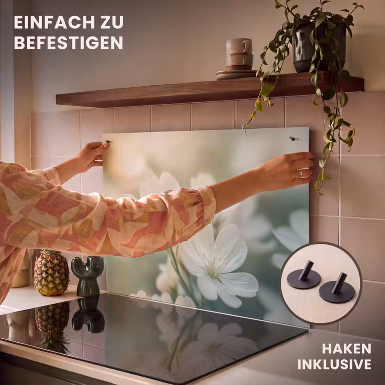 2-in-1 Herdabdeckplatte & Spritzschutz - Marienkäfer - Blumen - Weiß — 7