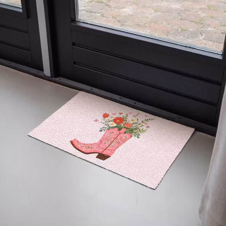 Fußmatte - Cowboystiefel - Rosa - Strauß - Blumen — 2