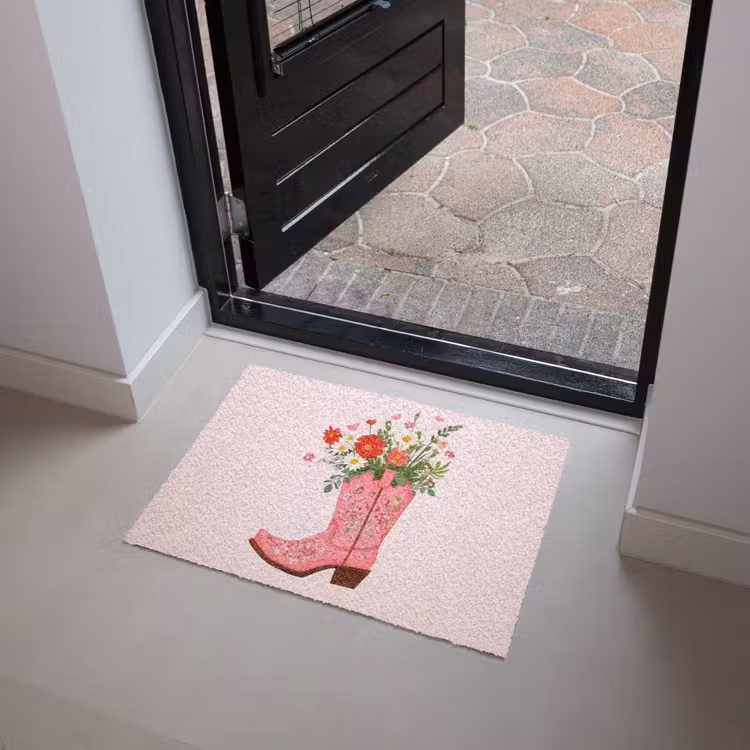 Fußmatte - Cowboystiefel - Rosa - Strauß - Blumen — 4