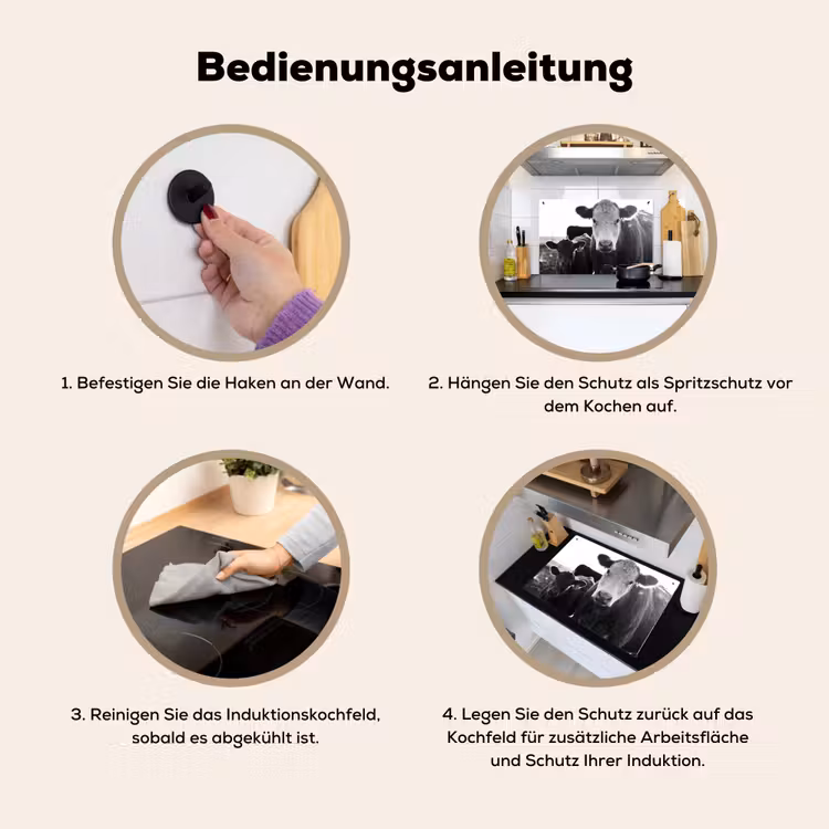 2-in-1 Herdabdeckplatte & Spritzschutz - Kühe - Schwarz und weiß — 6