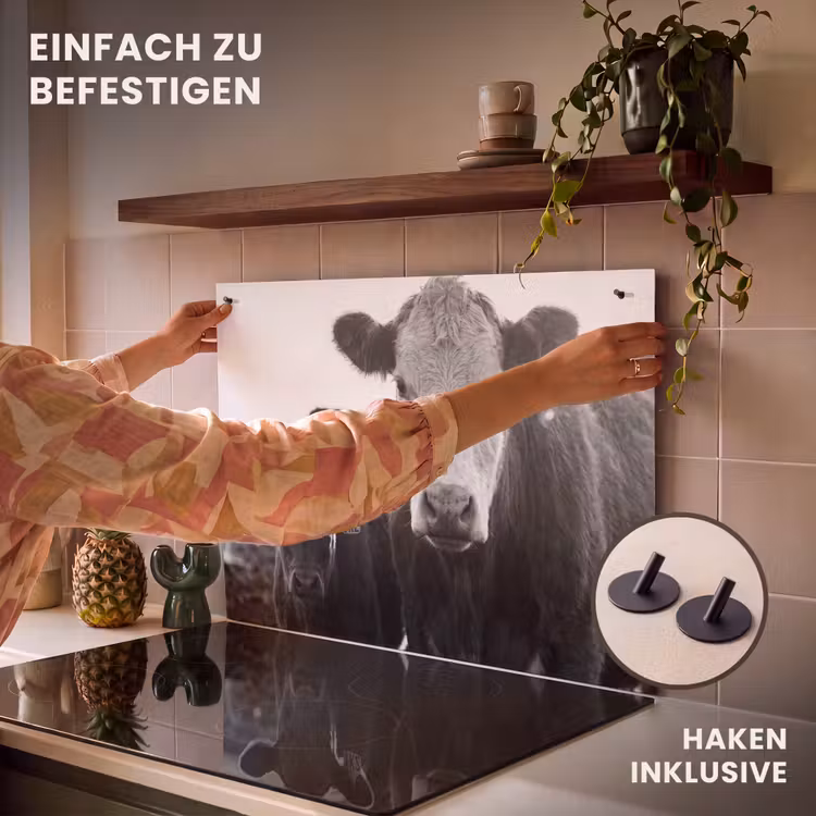 2-in-1 Herdabdeckplatte & Spritzschutz - Kühe - Schwarz und weiß — 7