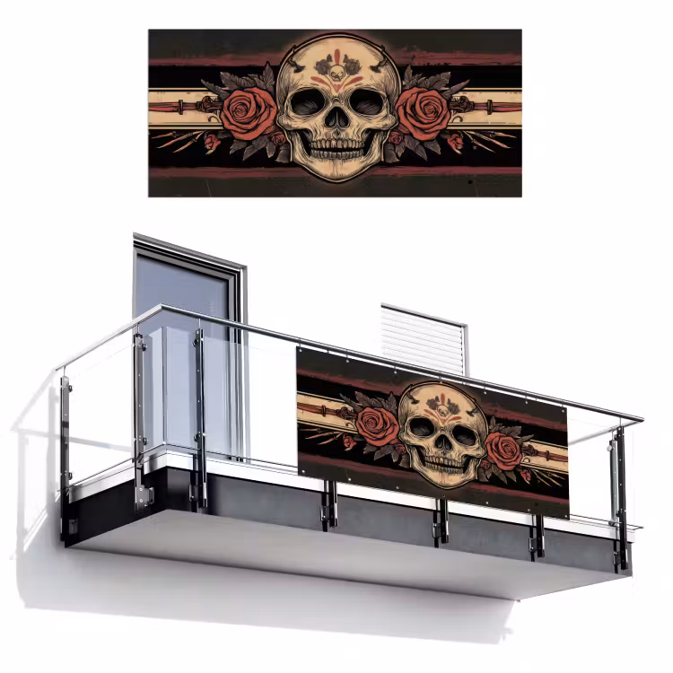 Balkonsichtschutz - Totenkopf - Rosen - Gotisch — 1