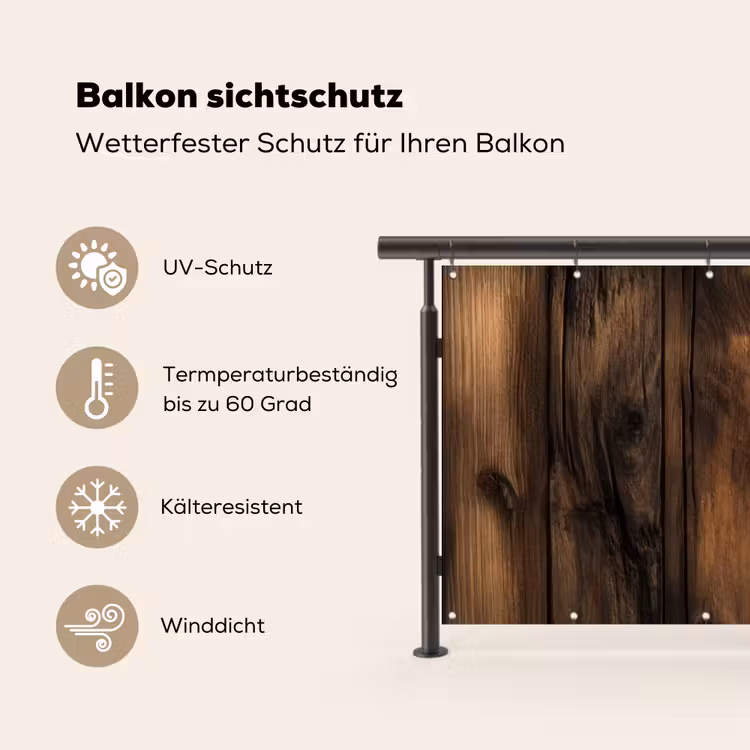 Balkonsichtschutz - Holz - Rustikal - Dunkle Dielen — 3