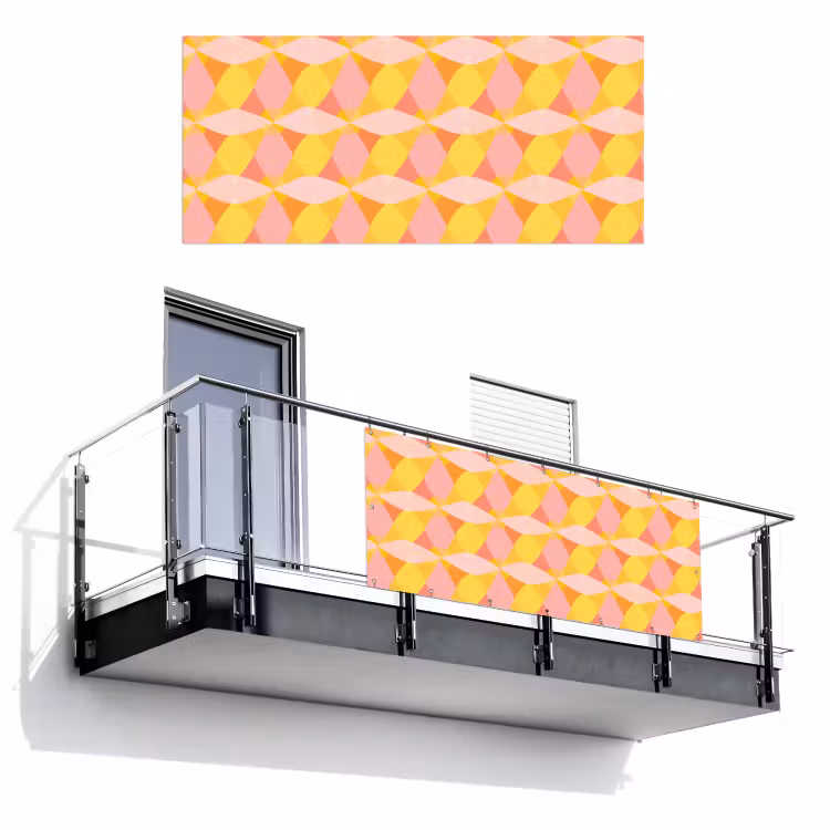 Balkonsichtschutz - Bunt - Schachbrettmuster - Blattformen — 1