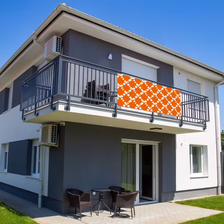 Balkonsichtschutz - Orange - Karomuster - Weiß — 2