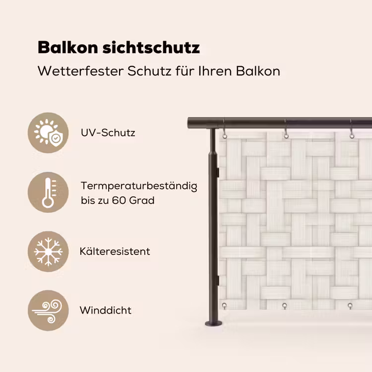 Balkonsichtschutz - Flechtwerk - Streifen - Beige — 3