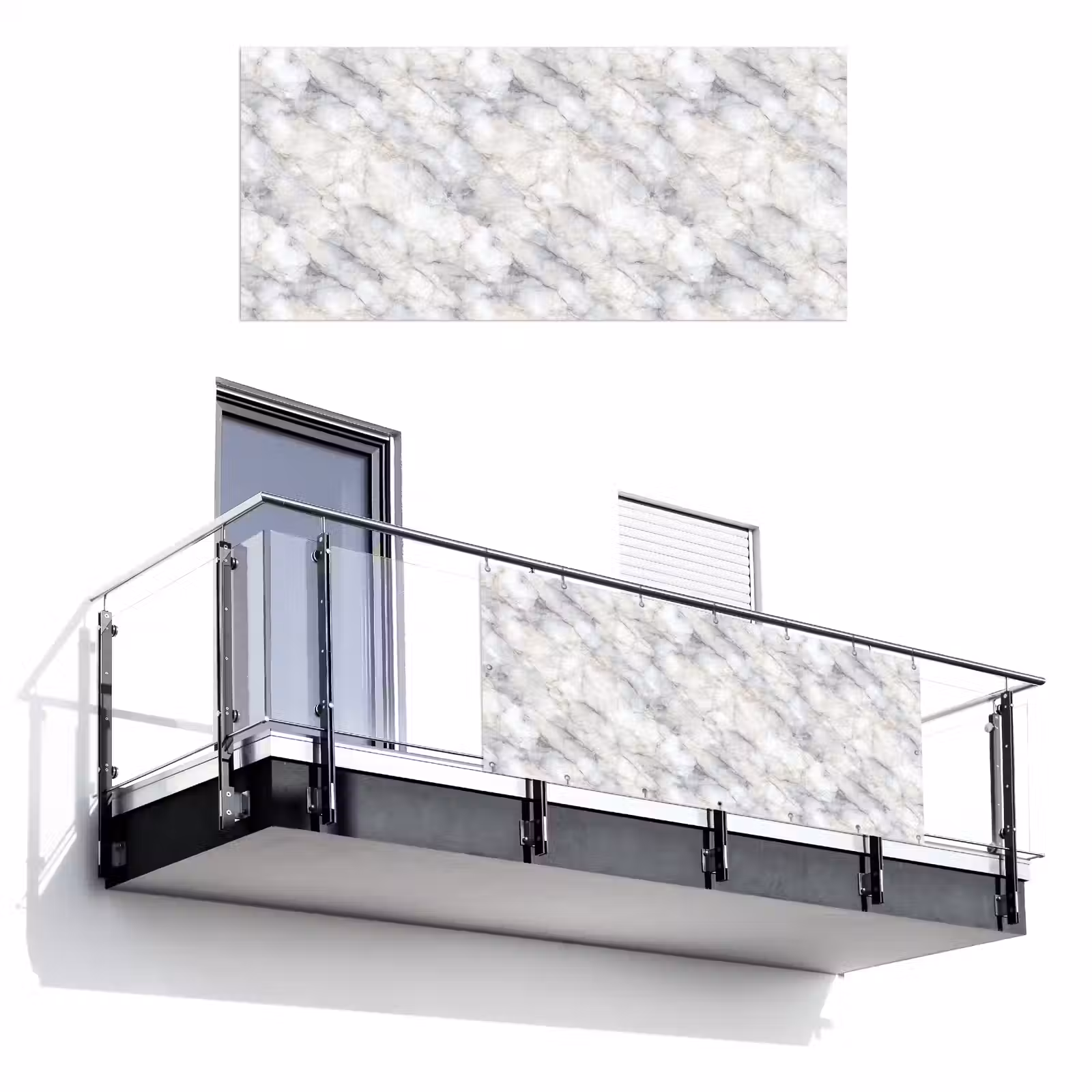 Balkonsichtschutz - Grau - Marmor - Detailliert — 1