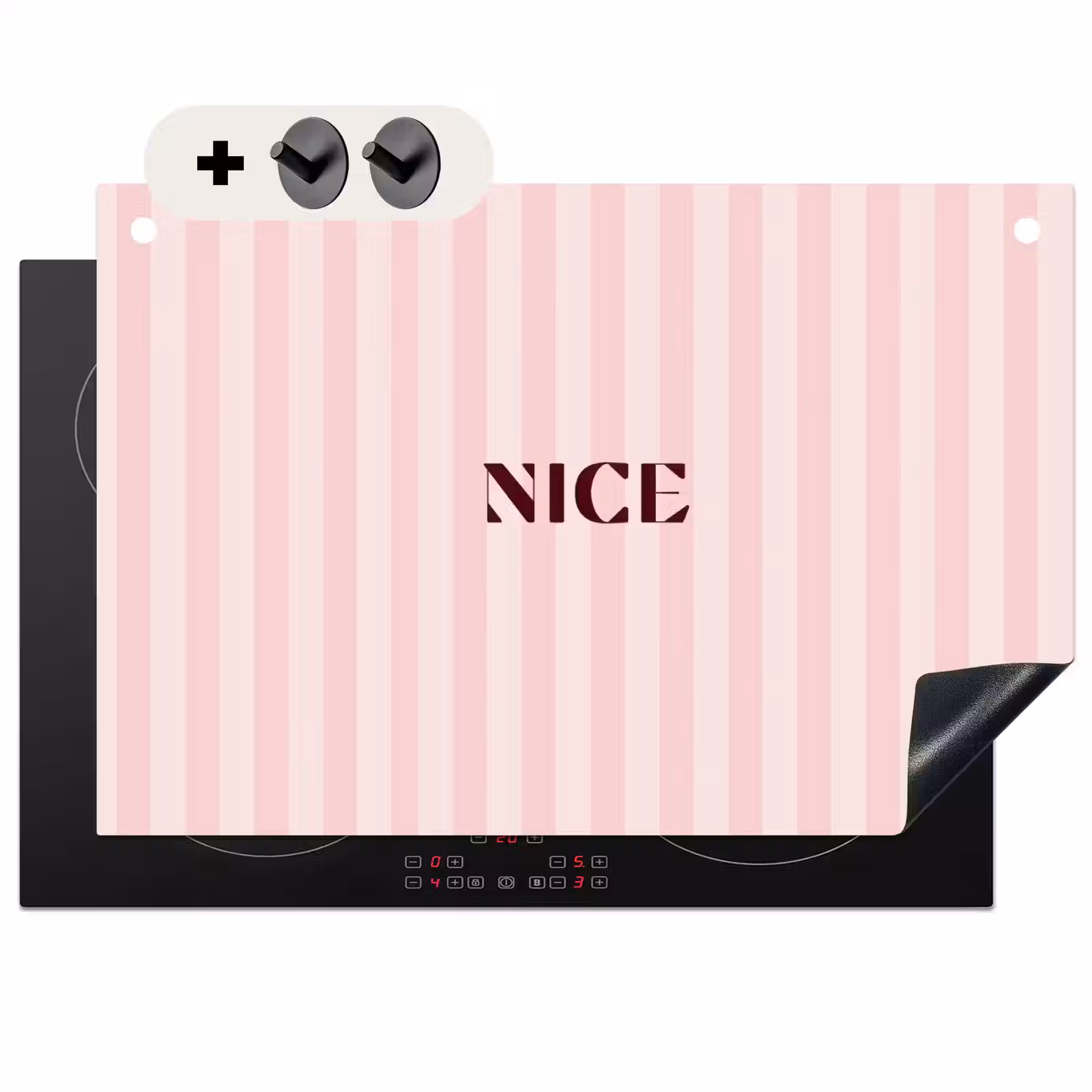 2-in-1 Herdabdeckplatte & Spritzschutz - Hübsch - Streifen - Rosa — 1