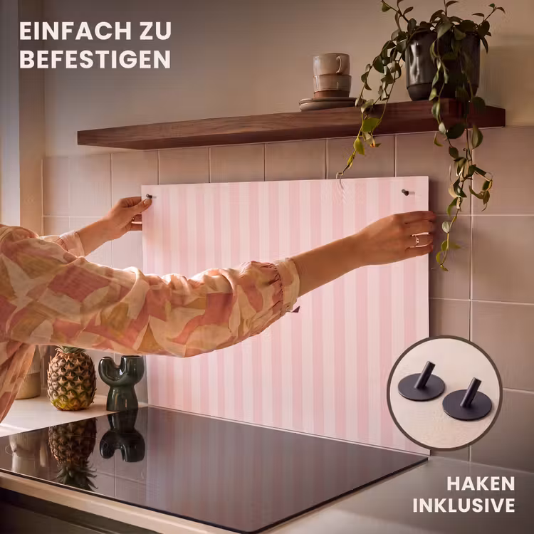 2-in-1 Herdabdeckplatte & Spritzschutz - Hübsch - Streifen - Rosa — 7