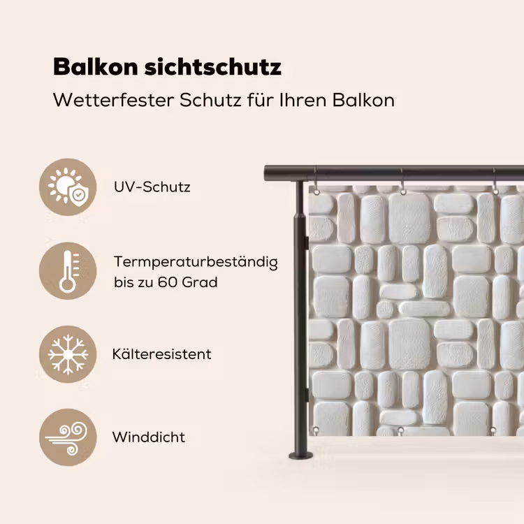 Balkonsichtschutz - Relief - Textur - Weiß — 3