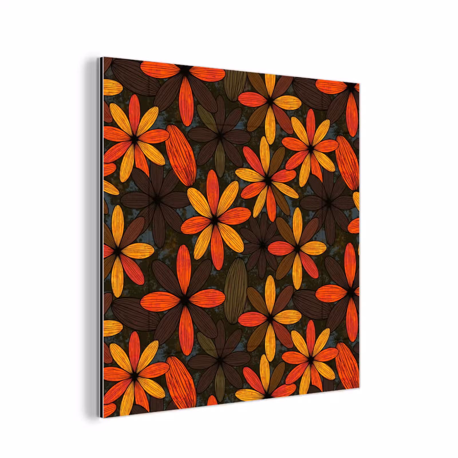 Alu-Dibond-Bild - Orange – Retro – Blumen – Herbst — 1