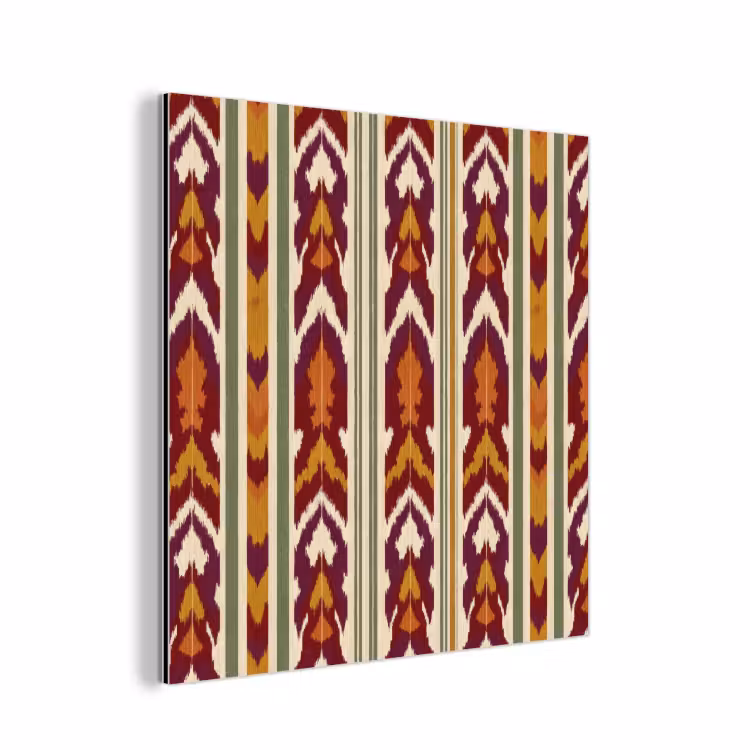 Alu-Dibond-Bild - Ikat – Bordeauxrot – Ethno – Muster — 1