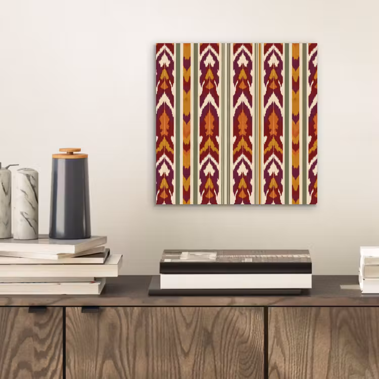 Alu-Dibond-Bild - Ikat – Bordeauxrot – Ethno – Muster — 2