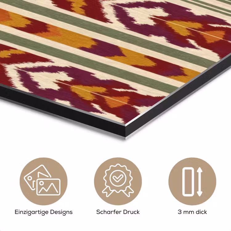 Alu-Dibond-Bild - Ikat – Bordeauxrot – Ethno – Muster — 7