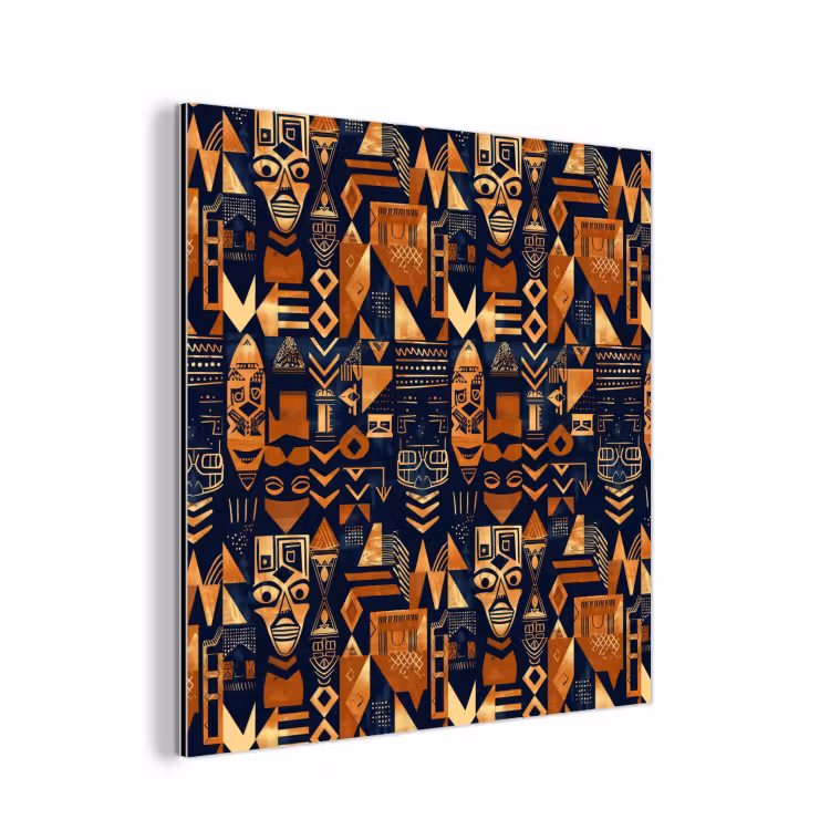 Alu-Dibond-Bild - Nachtblau – Kupfer – Tribal – Masken — 1