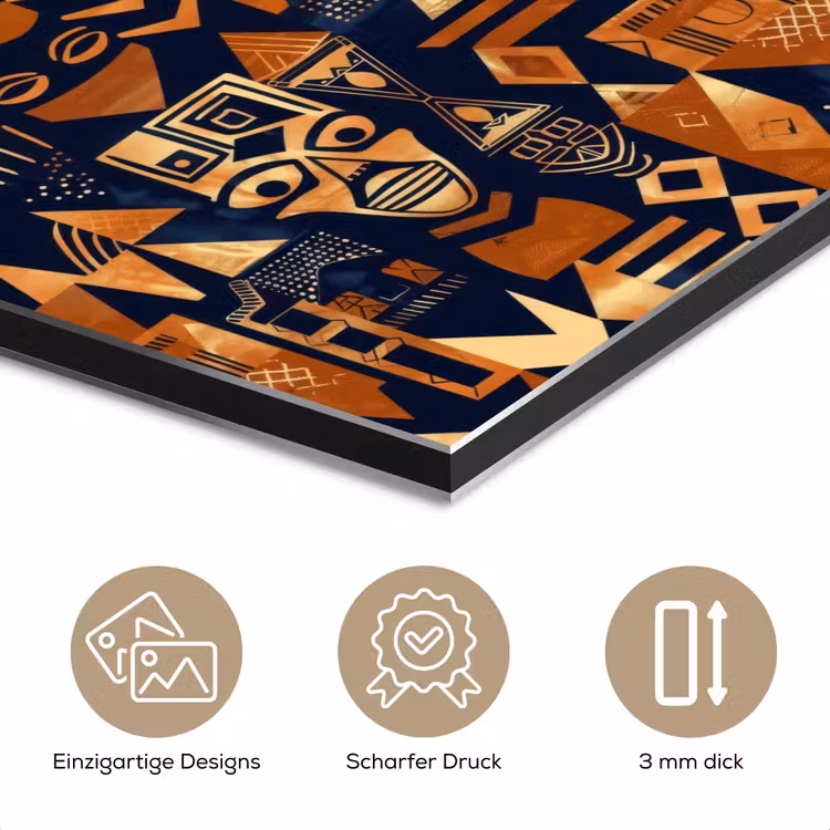 Alu-Dibond-Bild - Nachtblau – Kupfer – Tribal – Masken — 7