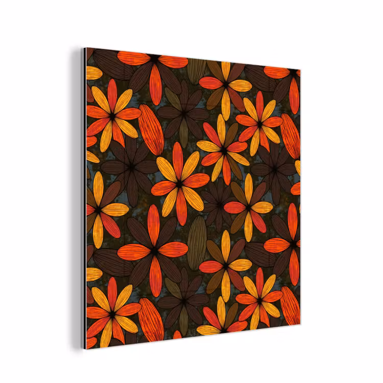 Alu-Dibond-Bild - Orange – Retro – Blumen – Herbst — 1