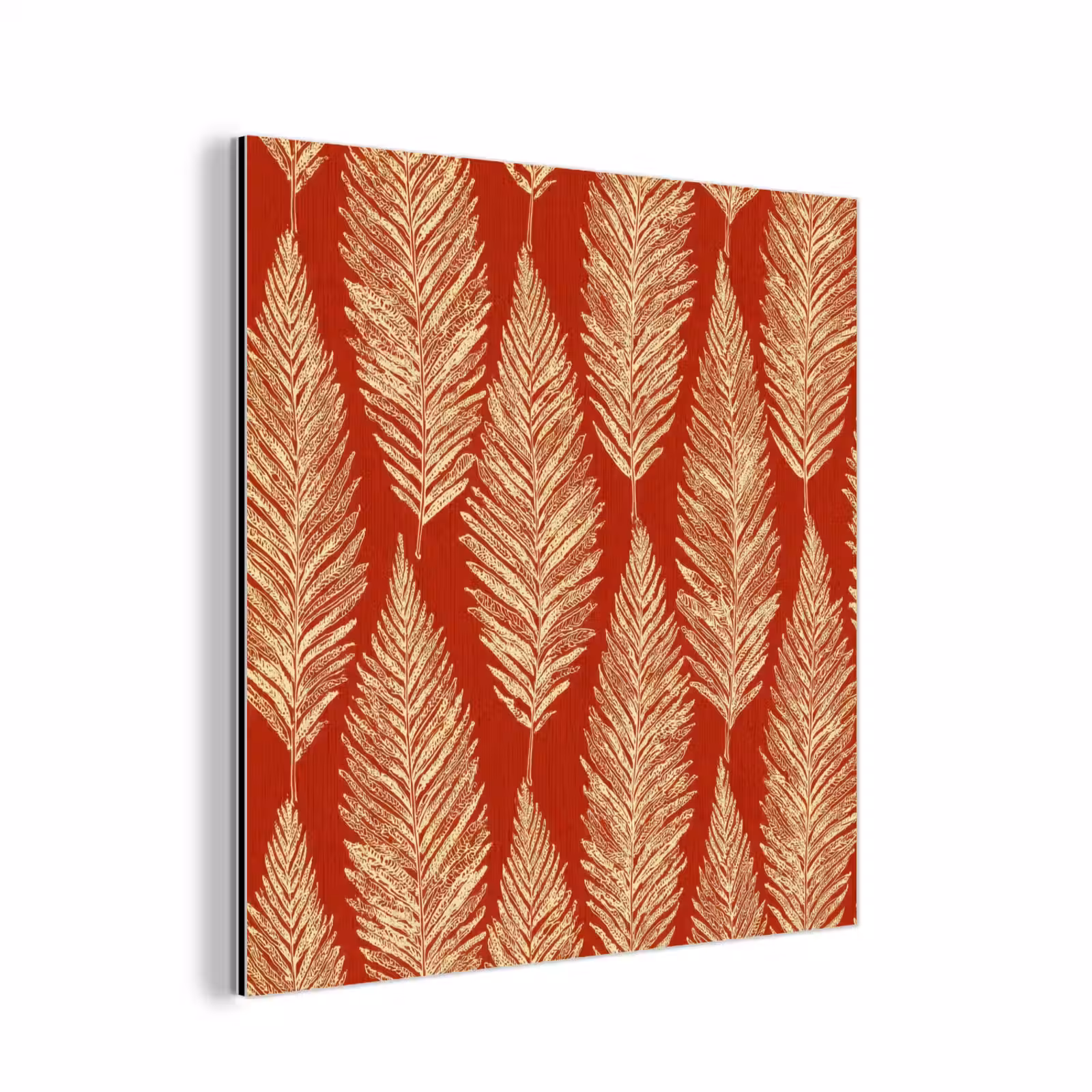 Alu-Dibond-Bild - Rot – Botanisch – Farn – Muster — 1