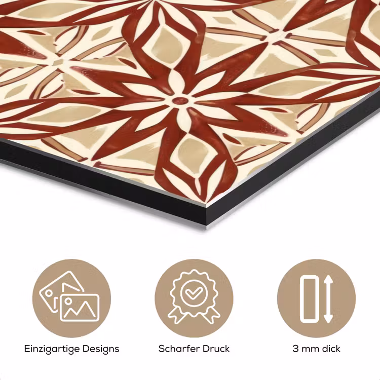 Alu-Dibond-Bild - Bordeauxrot – Geometrisch – Fliese – Muster — 7