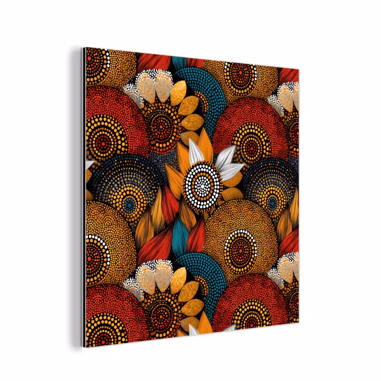Alu-Dibond-Bild - Farbenfroh – Aborigine – Punktmalerei – Botanisch – Muster — 1
