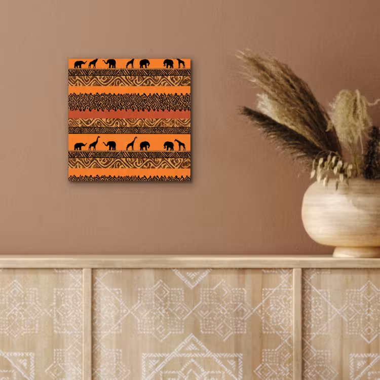 Alu-Dibond-Bild - Orange – Safari – Afrikaans – Tiere – Muster — 5