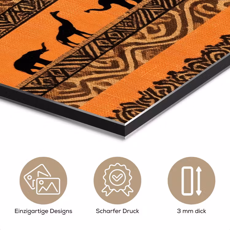 Alu-Dibond-Bild - Orange – Safari – Afrikaans – Tiere – Muster — 7