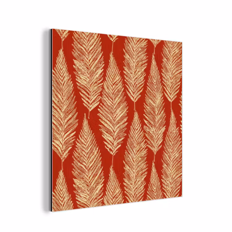 Alu-Dibond-Bild - Rot – Botanisch – Farn – Muster — 1