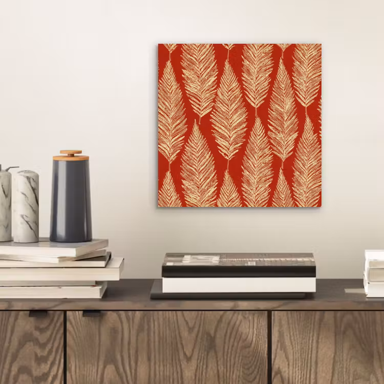 Alu-Dibond-Bild - Rot – Botanisch – Farn – Muster — 2