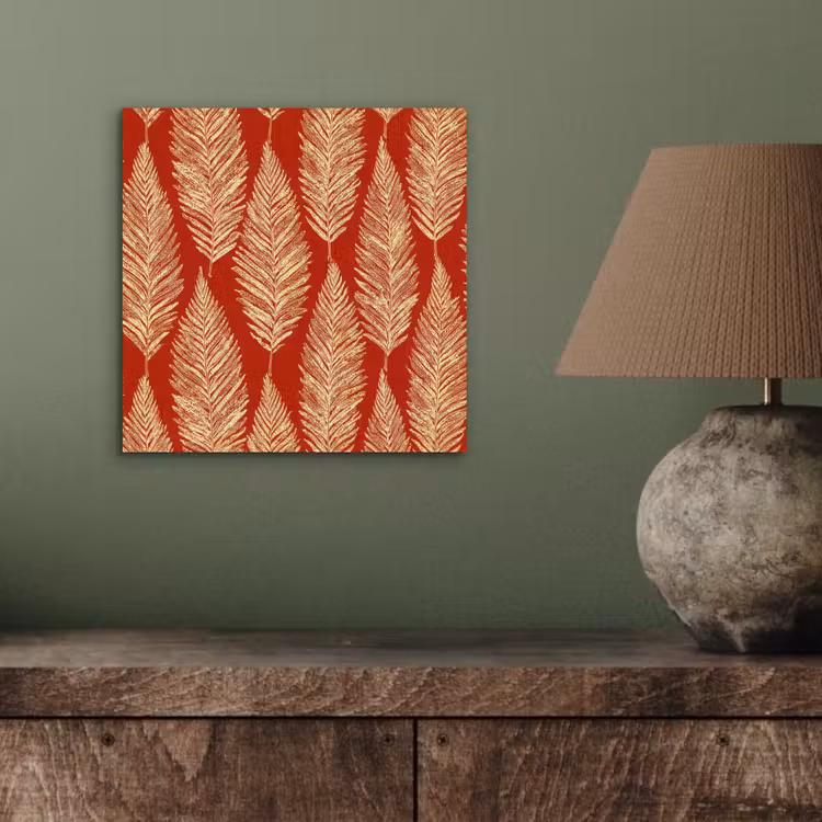 Alu-Dibond-Bild - Rot – Botanisch – Farn – Muster — 3