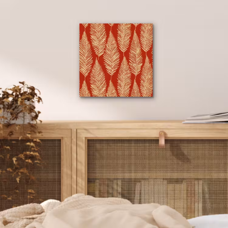 Alu-Dibond-Bild - Rot – Botanisch – Farn – Muster — 4