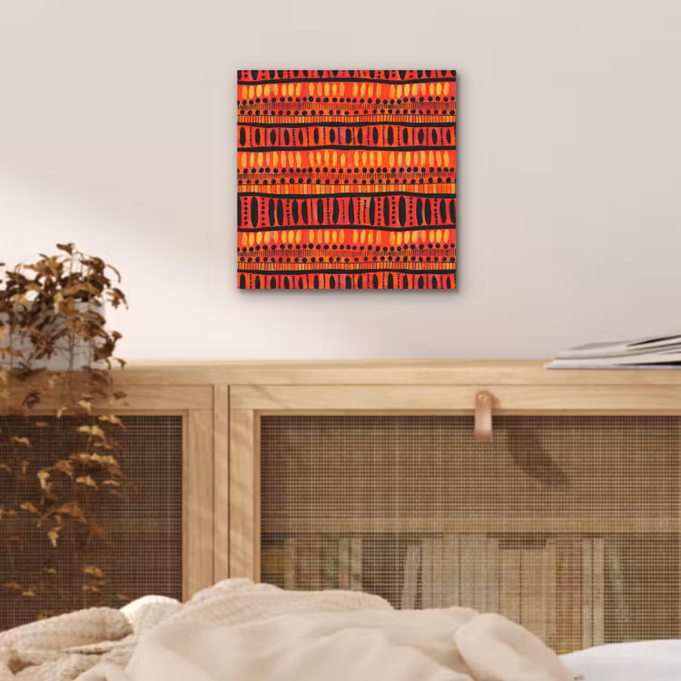 Alu-Dibond-Bild - Rot – Orange – Ethnisch – Ausdrucksstark – Muster — 4