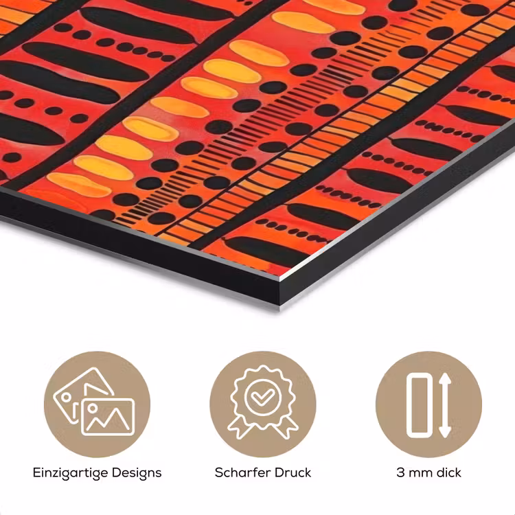 Alu-Dibond-Bild - Rot – Orange – Ethnisch – Ausdrucksstark – Muster — 7