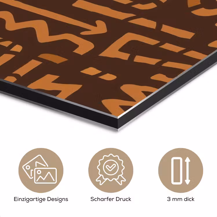 Alu-Dibond-Bild - Schokoladenbraun – Ethno – Tribal – Symbole — 7