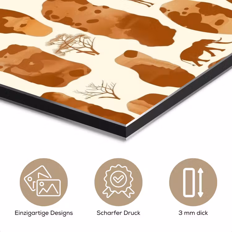Alu-Dibond-Bild - Terrakotta – Safari – Tiere – Muster — 7