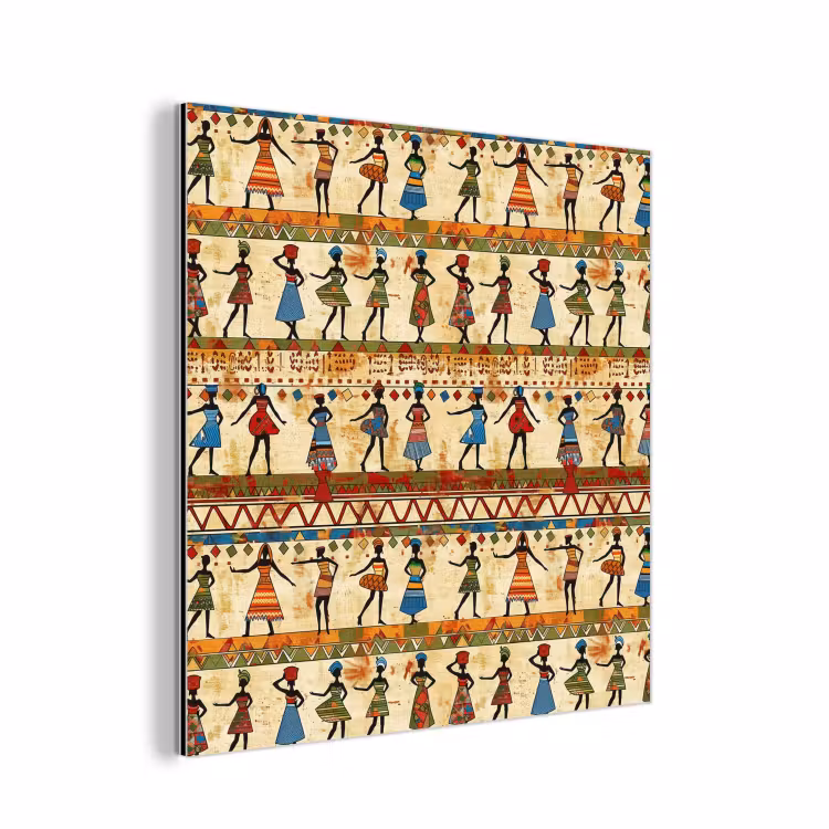 Alu-Dibond-Bild - Farbenfroh – Afrikanisch – Ethnisch – Tanzende Frauen – Muster — 1
