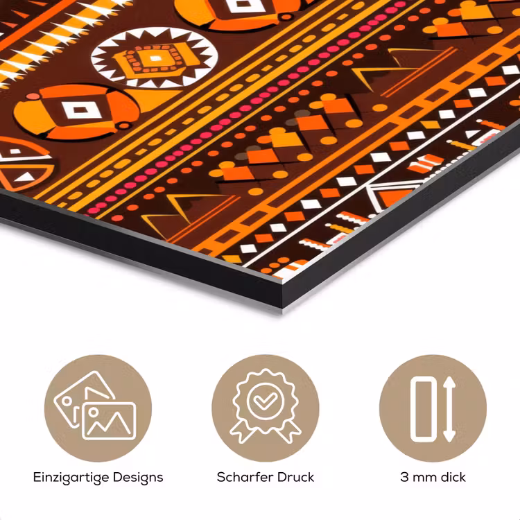 Alu-Dibond-Bild - Orange – Ethnisch – Tribal – Geometrisch – Muster — 7