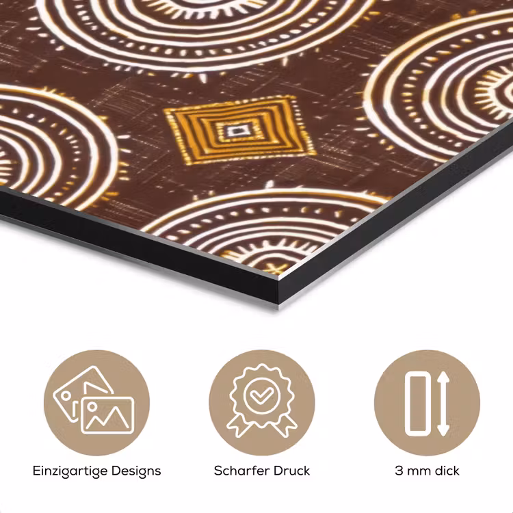 Alu-Dibond-Bild - Schokoladenbraun – Ethno – Tribal – Kreise – Muster — 7