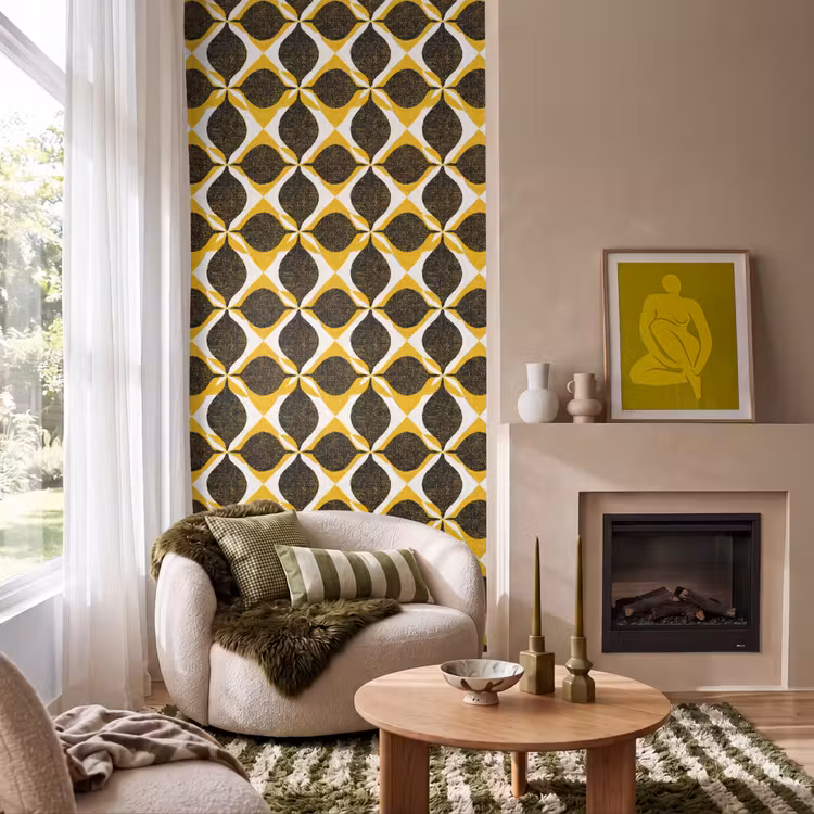 Tapete - Gelb – Schwarz – Geometrisch – Retro – Struktur — 1