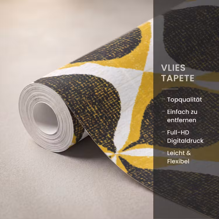 Tapete - Gelb – Schwarz – Geometrisch – Retro – Struktur — 3