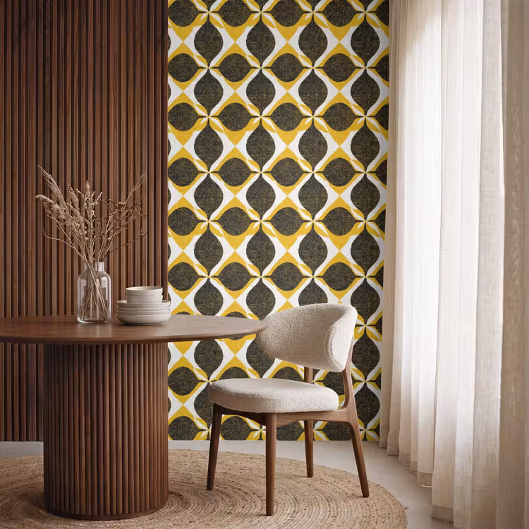 Tapete - Gelb – Schwarz – Geometrisch – Retro – Struktur — 4