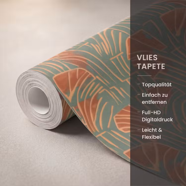 Tapete - Grün – Terrakotta – Deko – Fächer — 3