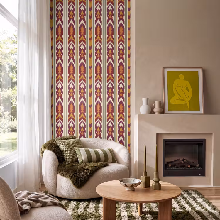 Tapete - Ikat – Bordeauxrot – Ethno – Muster — 1