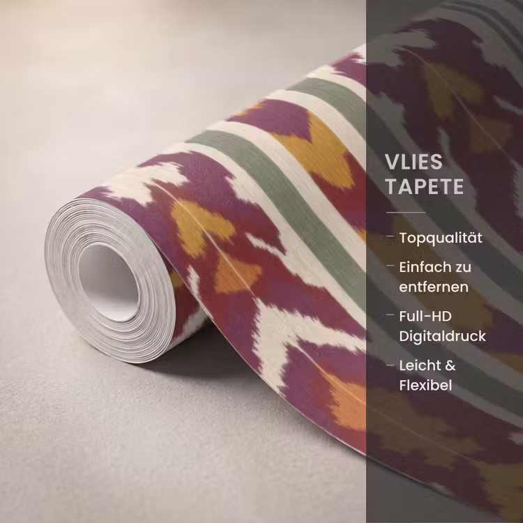 Tapete - Ikat – Bordeauxrot – Ethno – Muster — 3