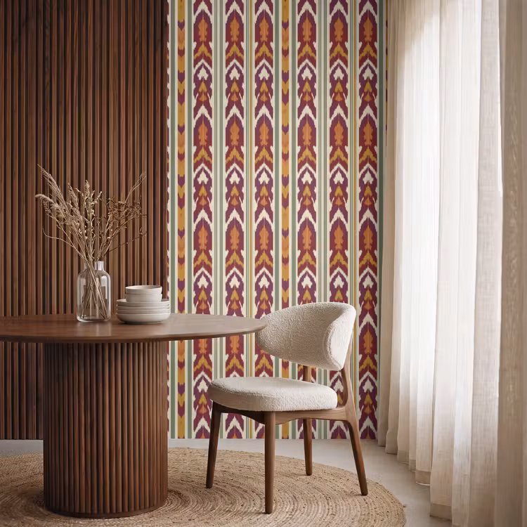 Tapete - Ikat – Bordeauxrot – Ethno – Muster — 4