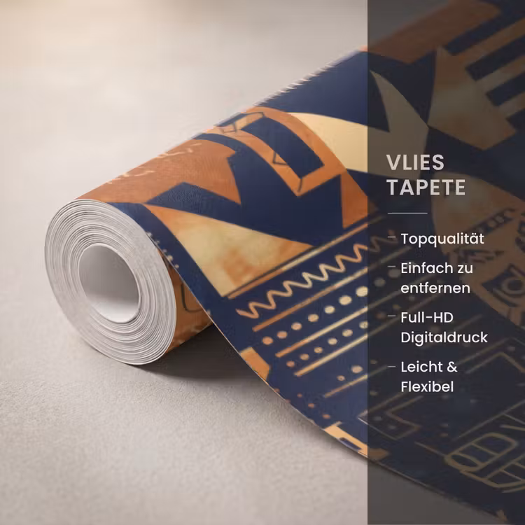 Tapete - Nachtblau – Kupfer – Tribal – Masken — 3