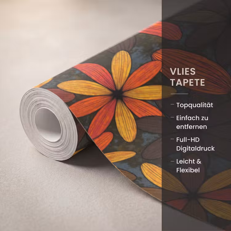 Tapete - Orange – Retro – Blumen – Herbst — 3